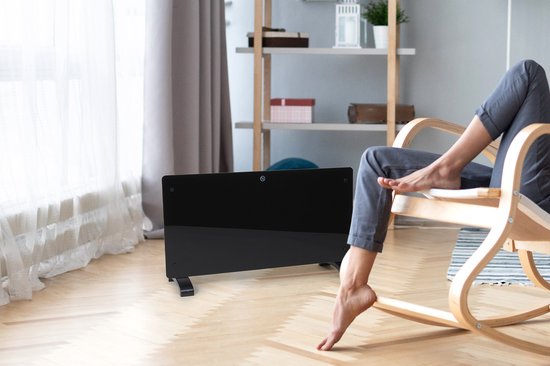 Dutch Originals - Konvektor - 2000 W - Schwarz - Einstellbarer Timer - 2 Heizstufen - Gehärtetes Glas - 42,5 x 24 x 77 cm