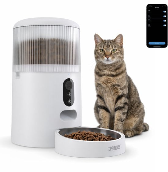 Princess Automatischer Futterspender – Smart 4 Liter – Katze & Hund – App-Steuerung – Trockenfutter – Edelstahlschüssel – BPA-frei – Pufferbatterie – Futterautomat – Futterspender – 610040