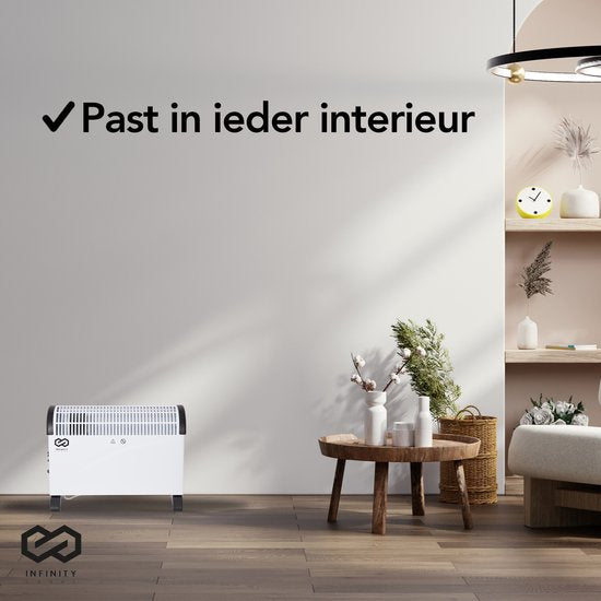 Infinity Goods Elektrischer Konvektor - Turbofunktion und Gebläse - 750 / 1500 / 2000W - Einstellbares Thermostat - Heizkörperheizung - Ãœberhitzungsschutz - 35mÂ² - Schwarz/Weiß