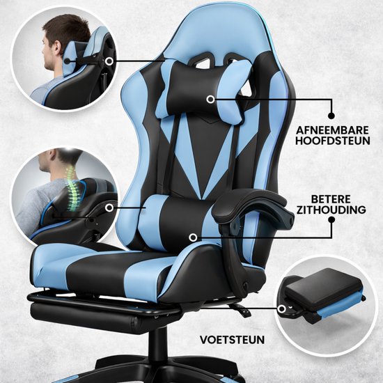 Bayt Gaming Stuhl - Gaming Stuhl - Komfort Gamer Stuhl - Schwarz und Hellblau