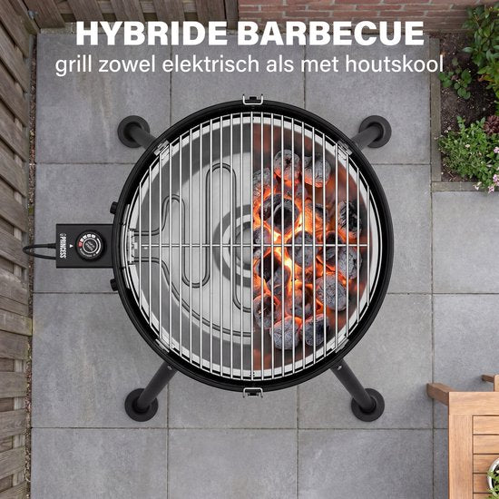 Princess Hybrid Kugelgrill – Elektro- und Holzkohlegrill – 2000 W – Verstellbarer, abnehmbarer Thermostat – Beschichteter Grillrost – Deckel mit integriertem Thermometer – 112270