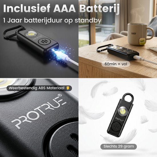Persönlicher Alarm – Selbstverteidigungs-Schlüsselanhänger – 130 dB Taschenalarm mit Taschenlampe – Pfefferspray – Wiederaufladbar
