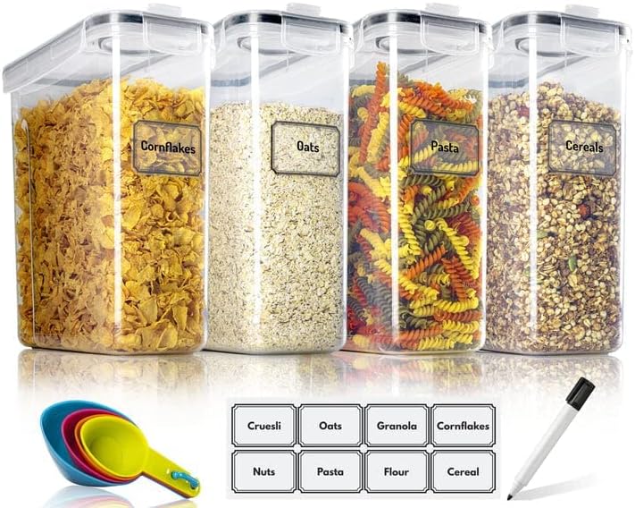 TNM Aufbewahrungsboxen mit Deckel - 4-teiliges Set (4 x 2,5 L) - Luftdicht & BPA-frei - Transparent - Ideal für Müsli, Mehl, Zucker und mehr - Aufbewahrungsboxen aus Kunststoff