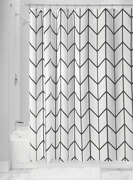 Duschvorhang Bad-Accessoires - Fishbone - Schwarz/Weiß- 180x200 cm