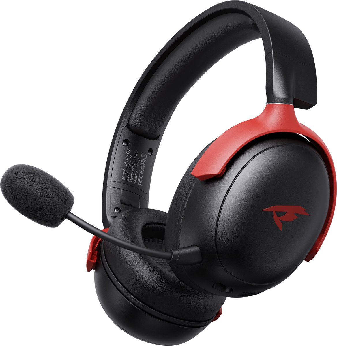 Kofire Picun G3 Wireless Gaming Headset - Over-Ear Kopfhörer mit Mikrofon - 53mm Treiber - 50 Stunden Akkulaufzeit - PC/PS4/PS5/Nintendo Switch/Xbox - Schwarz/Rot - 238g