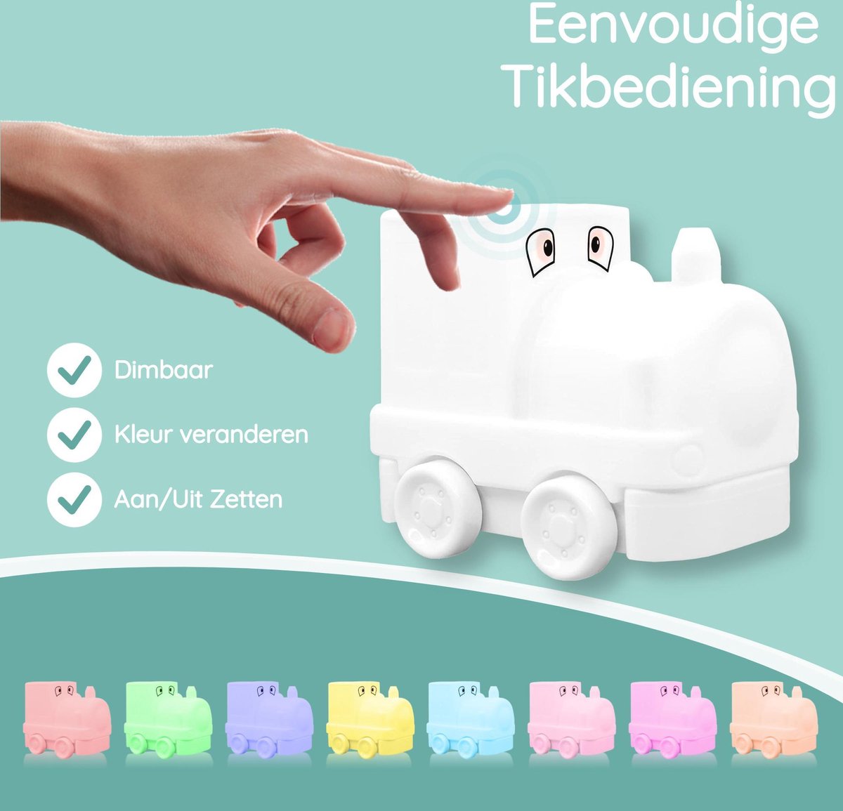 Sleepy Friends Train Nachtlicht Kinderzimmer - Dimmbares LED-Nachtlicht 8 Farben - 95.2 x 97.4 x 100 mm - Grau - Inklusive Fernbedienung