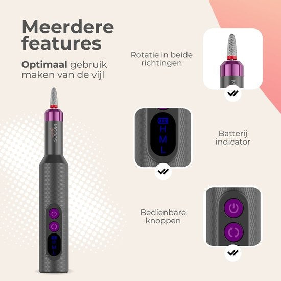 Moods Gellac Professional Electric Nail Grinder - 20000RPM - Cordless and Rechargeable - Grau - Nagelfeile - Maniküre & Pediküre Set - Nagelfeile Electric
