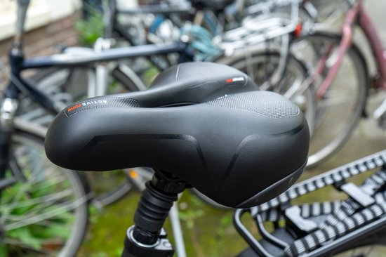 Voltano Fahrradsattel mit Gel-Polstern – Schwarz/Rot – Aussparung – Sattelfederung – Unisex – Inklusive Sattelriemen