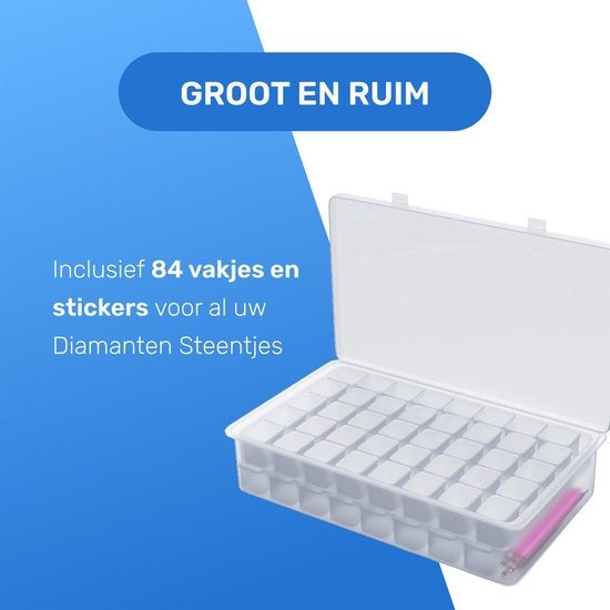 RubyeÂ® Aufbewahrungsbox für Diamantmalerei - Sortierbox - Diamantmalerei für Erwachsene - Stifte - Pinzette - Aufbewahrungsbox 84 Boxen