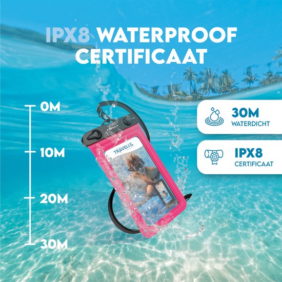 Travelly® Wasserdichte Handytasche 2er-Set - Universelle Unterwassertasche für Smartphone - Geeignet für alle Handys - Drybag - Für Urlaub, Schwimmen & Wassersport - Schwarz/Pink