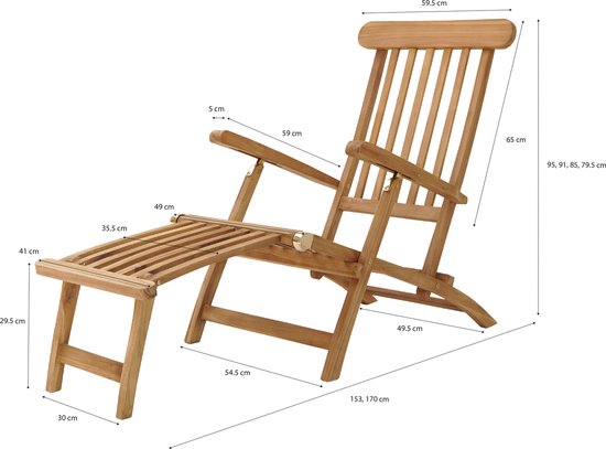 AXI Costa Deckchair Liegestuhl aus Teakholz – Liegestuhl aus Holz – Rückenlehne mit 4 Einstellpositionen – 170 x 59 cm
