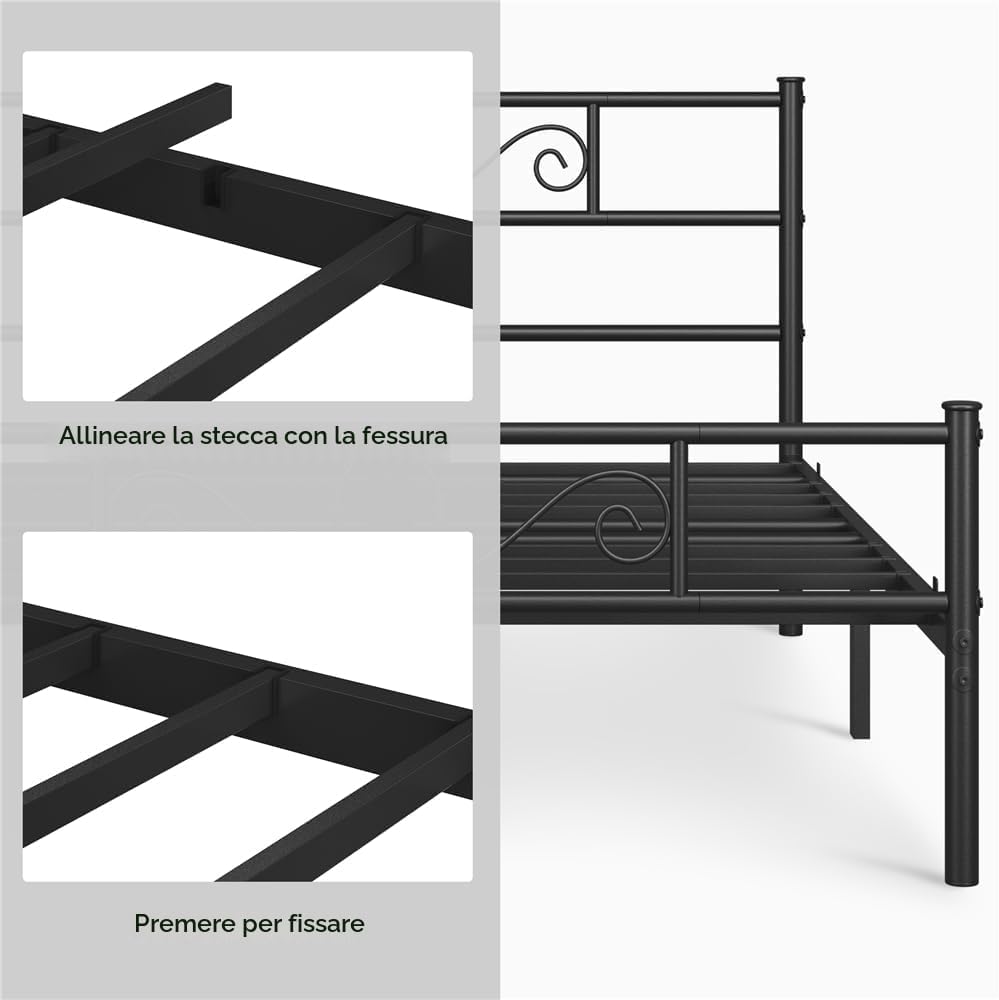 Yaheetech Metallbettgestell – Schwarz – 207 x 162 x 89 cm – Doppelbett, Matratze 160 x 200 cm
