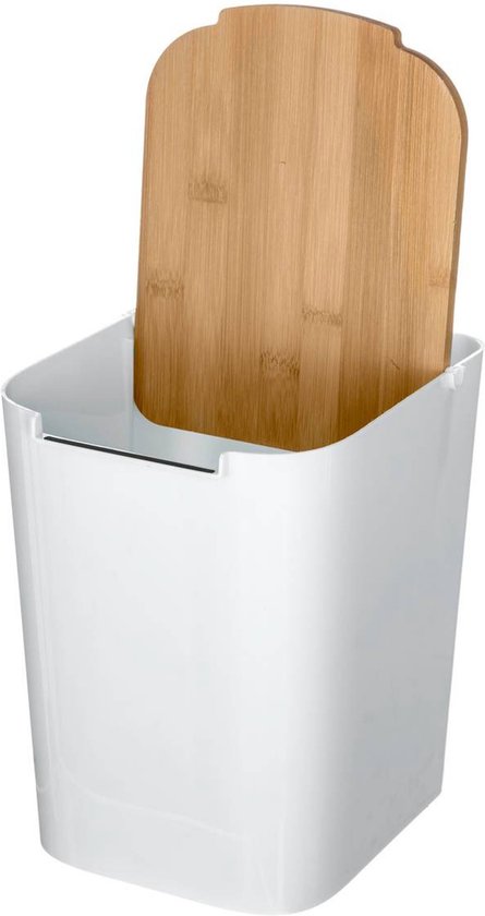 5Five Abfallbehälter/Mülleimer – 5 Liter – Bambus – weiß/hellbraun – 24 x 19 cm – Mülleimer für das Badezimmer