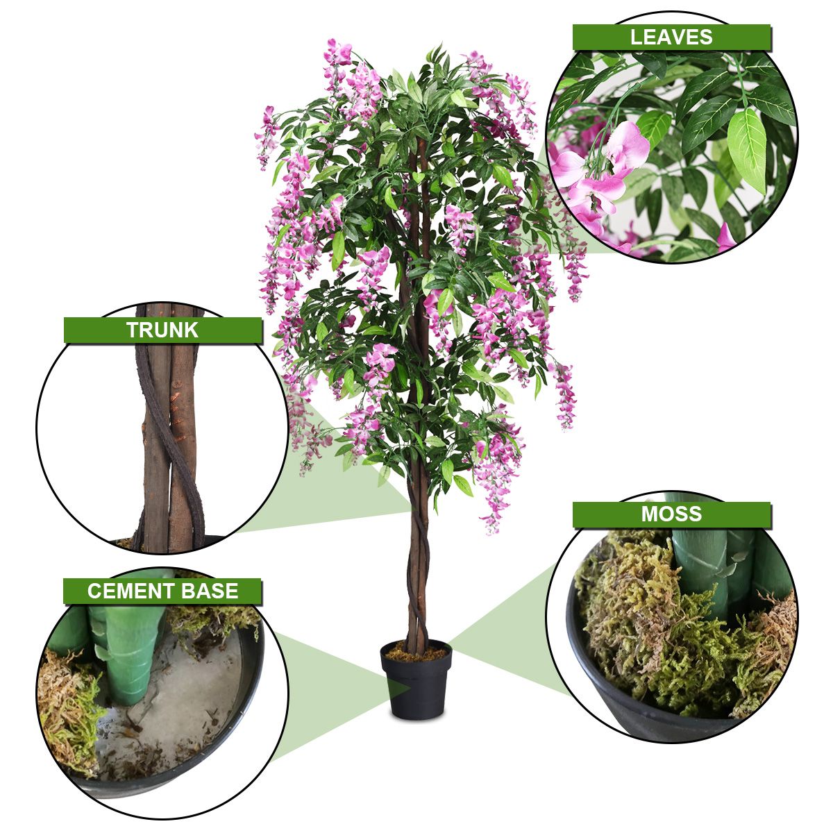 Coast Kunstbaum Blauregen 180 cm – Rosa – Gärtnerei-Topf