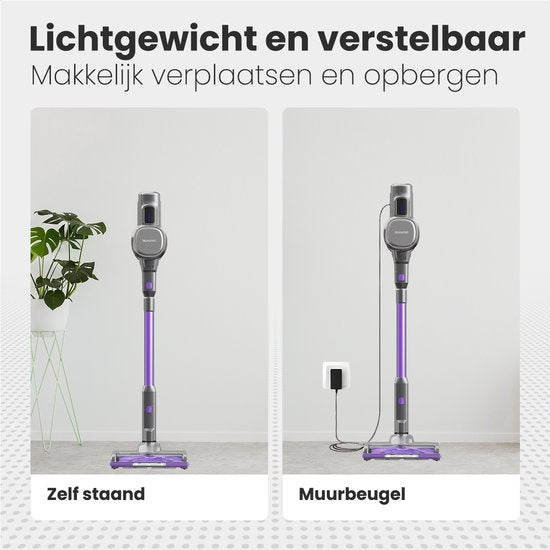 Auronic Stick Staubsauger - Kabellos - Beutellos - Akkubetrieben - Selbstständig - 220 W - Extra Akku - Grau/Lila