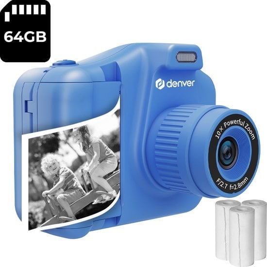 Denver Kinderkamera Full HD mit Drucker - Selfie-Kamera - 48MP - Digitalkamera Kinder - Foto und Video - Spiele - KPC1370 - Blau