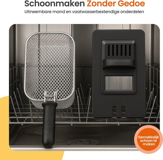 Goliving Fryer 3L - Fritteuse - Sichtfenster aus Glas - bis zu 190°C - 2000W - Edelstahl - Schwarz