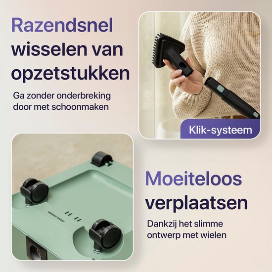 LUMAN Dampfreiniger MAX – 2600 W – 60 Min. Dampflaufzeit – 2,5 l Wassertank – Handdampfreiniger & Teppichreiniger – Grün