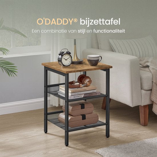 O'DADDY® - Beistelltisch quadratisch - Kleiner Bank-Tisch - Verstellbare Rasterablagen - 40x40x55 cm - Vintage Braun/Schwarz
