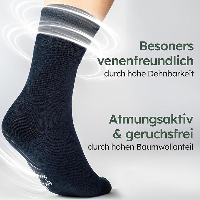 Herowerk Komfortsocken für Damen und Herren 6 Paar - Extra breite Gesundheitssocken aus 97% Baumwolle - Ohne Gummibund - Maximaler Komfort Socken - Größe 47-50