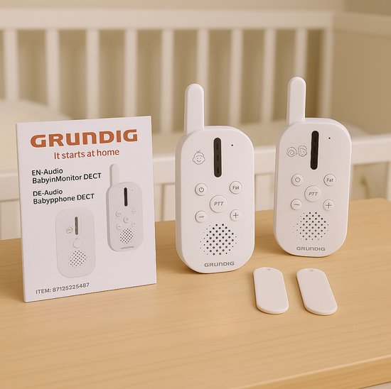 Grundig DECT-Audio-Babyphone – Babyphone mit einer Reichweite von 150 m – Eltern- und Babygerät – mit LED-Geräuschanzeige und Gegensprechfunktion – Zubehör für das Kinderzimmer – Weiß