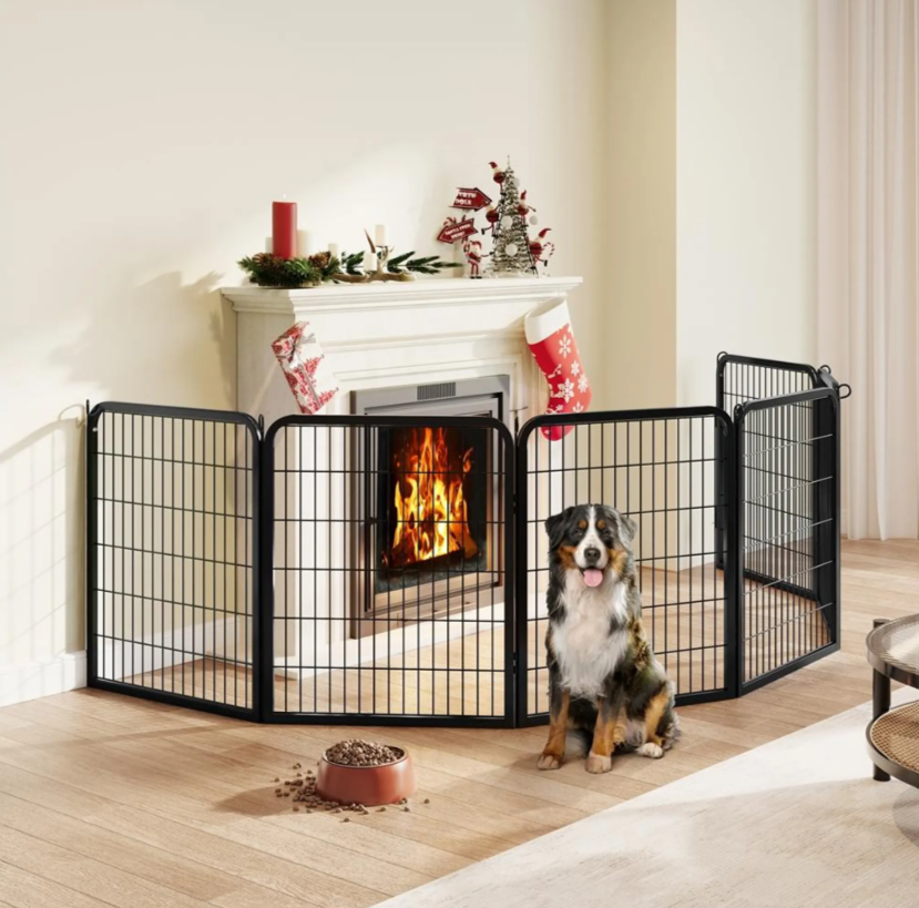 Yaheetech Welpenauslauf, 8-teilig, 200 x 68 x 80 cm – Schwarz – Zusammenklappbarer Hundeauslauf – Mit Tür und Tragetasche