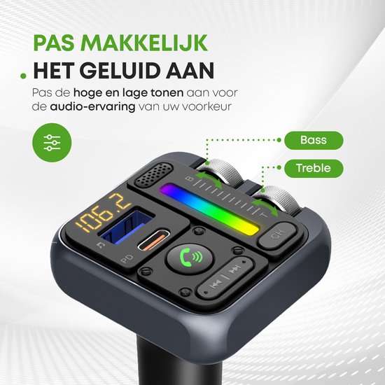iSetchi Bluetooth FM Transmitter - Quick Charge 3.0 - Auto-Carkit - USB C - Drahtlos