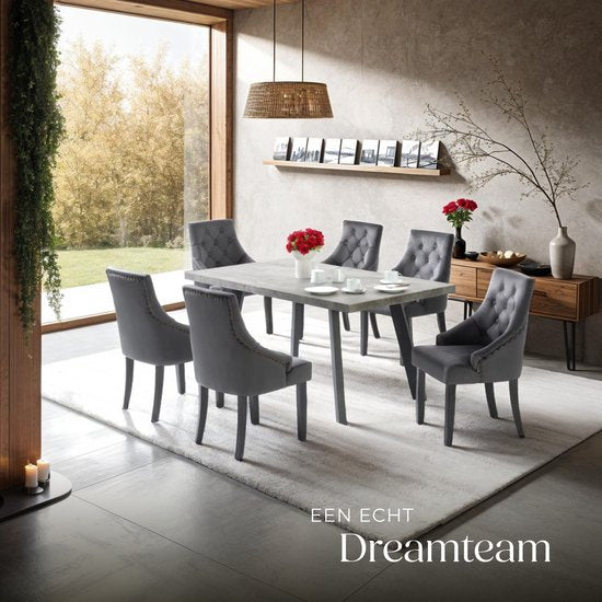 tectake - 2er-Set Esszimmerstühle Everdeen - Samtoptik, abgesteppt - Mit Armlehnen - Beine aus Massivholz - Stuhl für Wohnzimmer, Esszimmer, Küche - Große Rückenlehne - Dunkelgrau / schwarz