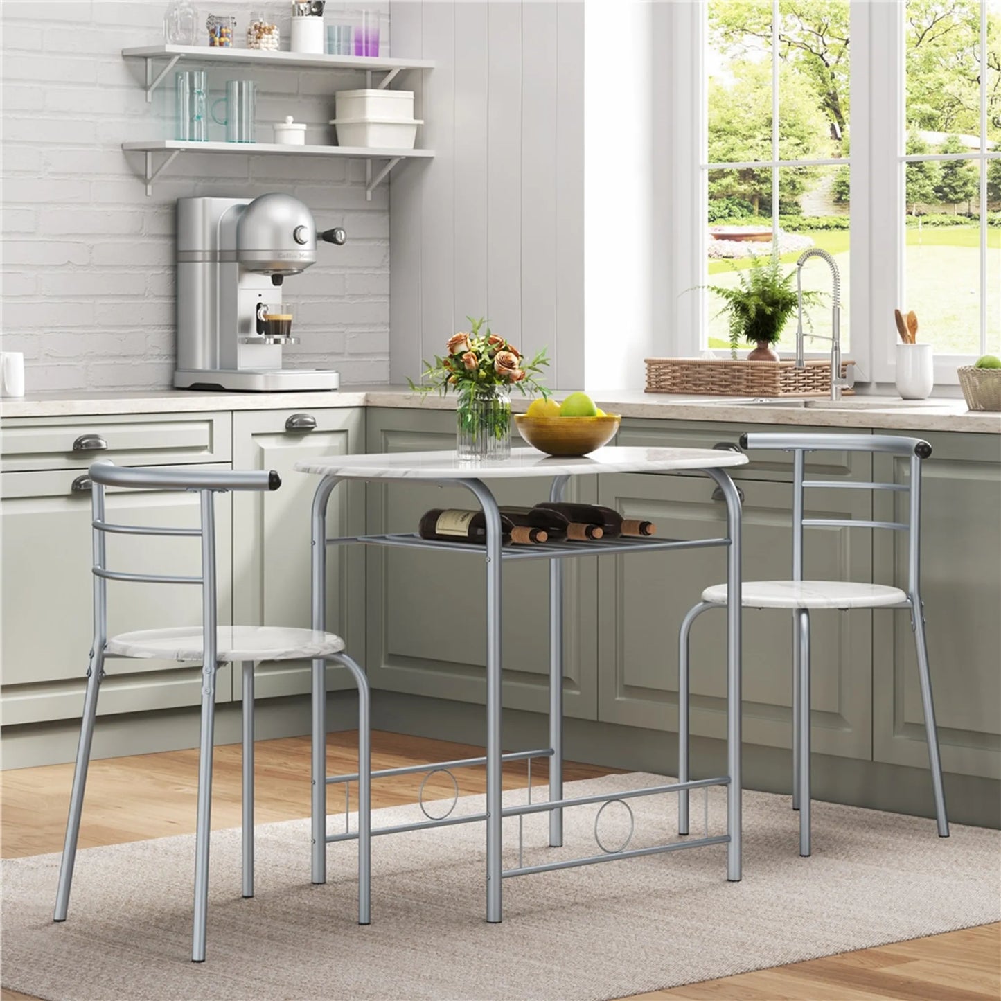 Yaheetech Esstisch 3-teilig - mit Stauraum unter der Tischplatte und zwei Stühlen mit Rückenlehne und platzsparendem Design - für Küche und Balkon - weißes Mdf und Metall - 90 x 53 x 75,5 cm