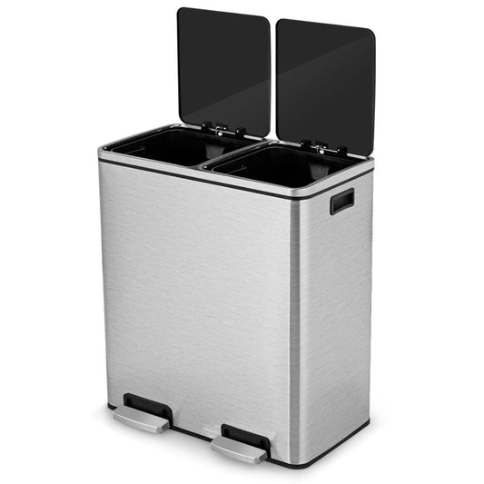 Coastal Double Waste Bin - 2x30L - Herausnehmbarer Inneneimer - Edelstahl - 58,5 x 32 x 65 cm - Silber