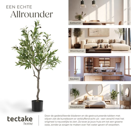 tectake Künstlicher Olivenbaum Oleand - Mediterrane Kunstpflanze mit realistischen Blättern und Oliven - Pflegeleicht und vielseitig einsetzbar - Inklusive stabilem Blumentopf - Höhe: 120 cm