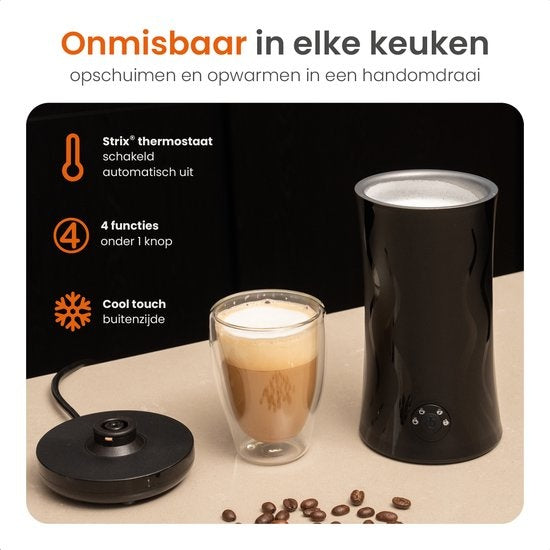 Goliving - Milchaufschäumer elektrisch - 4-in-1 - Heißes und kaltes Aufschäumen - Antihaftbeschichtung - 240 ml - Schwarz