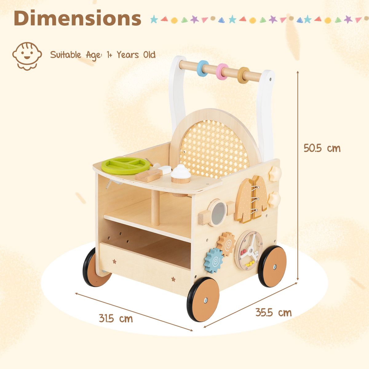 Coast Laufwagen aus Holz – Spielzeug zur Förderung der Motorik – mit Eisset und Puppensitz – Naturholz