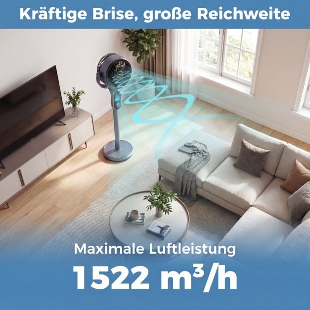 Coast Verstellbarer Stativventilator – 8 Geschwindigkeitsstufen – 54–96 cm – Grau