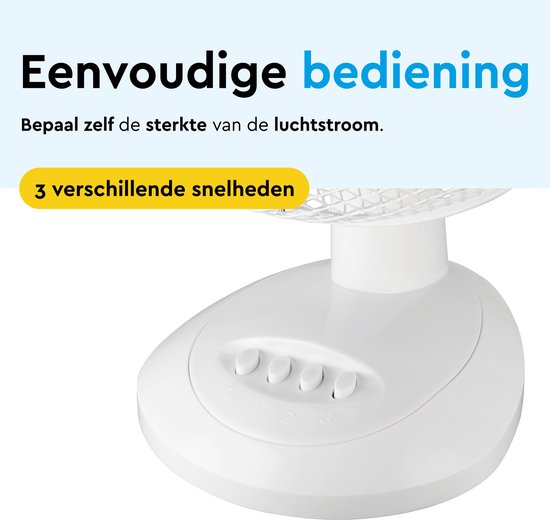 BRASQ Tischventilator - 30 cm - 3 Geschwindigkeiten - Standventilator - 40 Watt - Weiß