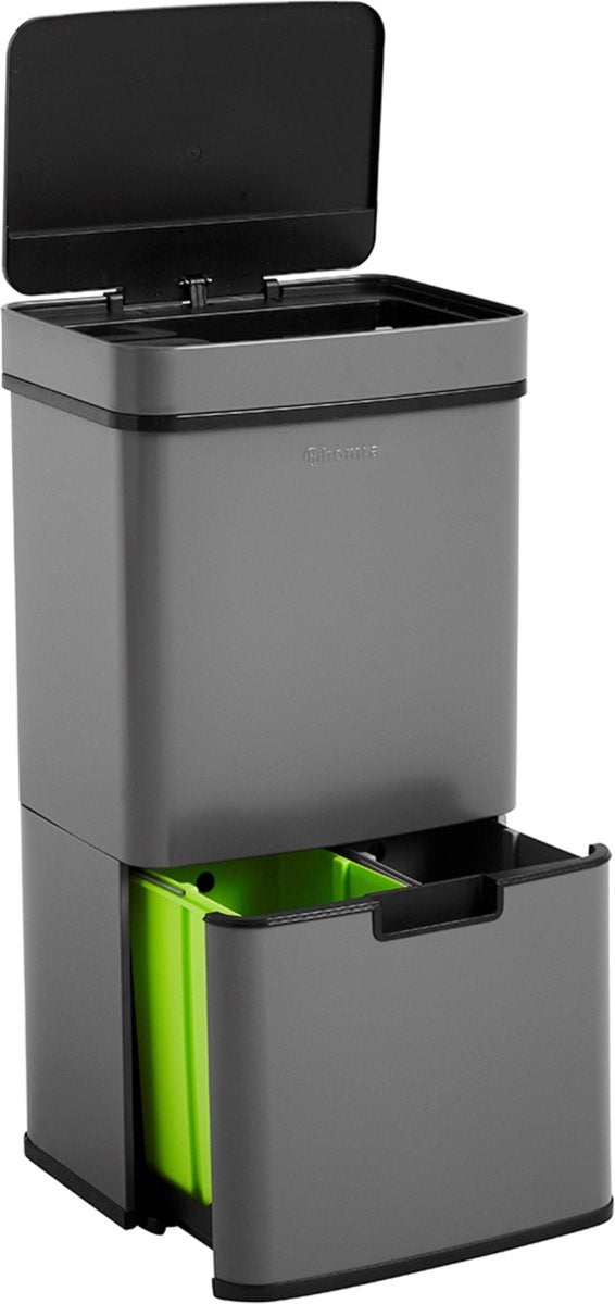 Homra - NEXO Mülleimer - 3 Fächer - 72 Liter (2x12 + 1x48 L) - mit Infrarotsensor - Edelstahl - Grau