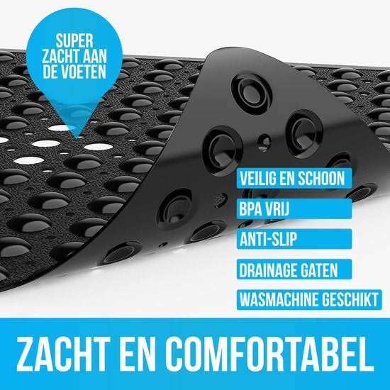 Avalo Badematte / Antirutschmatte Dusche - 53x53CM - Schwarz - Mit Saugnäpfen - Duschmatte Antirutsch für Dusche - Badematte
