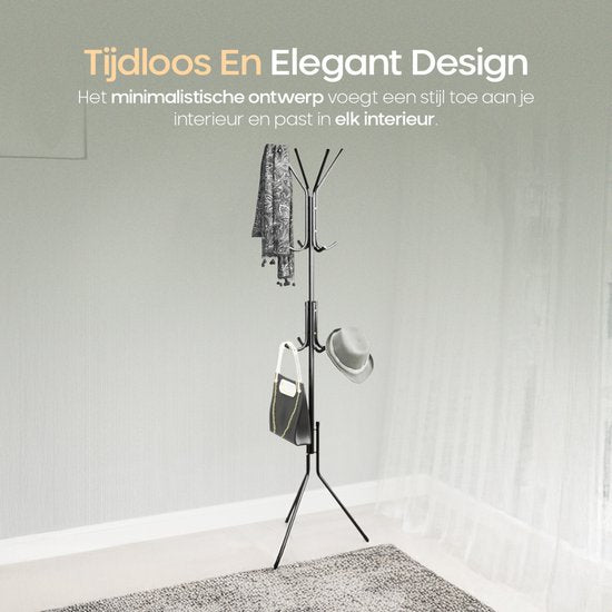 O'DADDY® Garderobenständer Upright - Aufbewahrungsständer - 12 Haken - Freistehender Garderobenständer - Upright Coat Rack - Garderobenständer - Metall - Schwarz