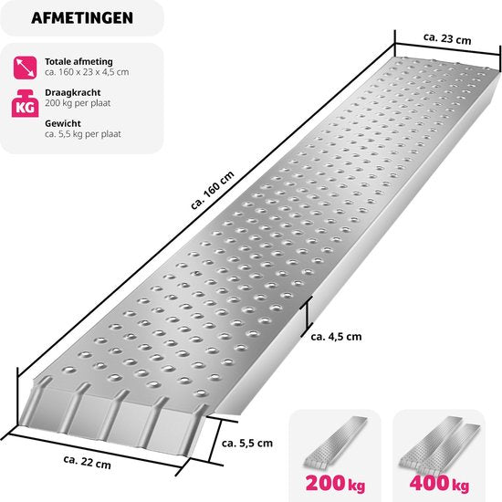 tectake 2x Auffahrrampen - 2er Set Auffahrrampen aus Stahl mit Tragkraft bis 400 kg - Rutschfest und gelocht - Auffahrrampe für Auto, Anhänger, Motorrad, Aufsitzmäher, Rollstuhl, Fahrrad (160 cm)