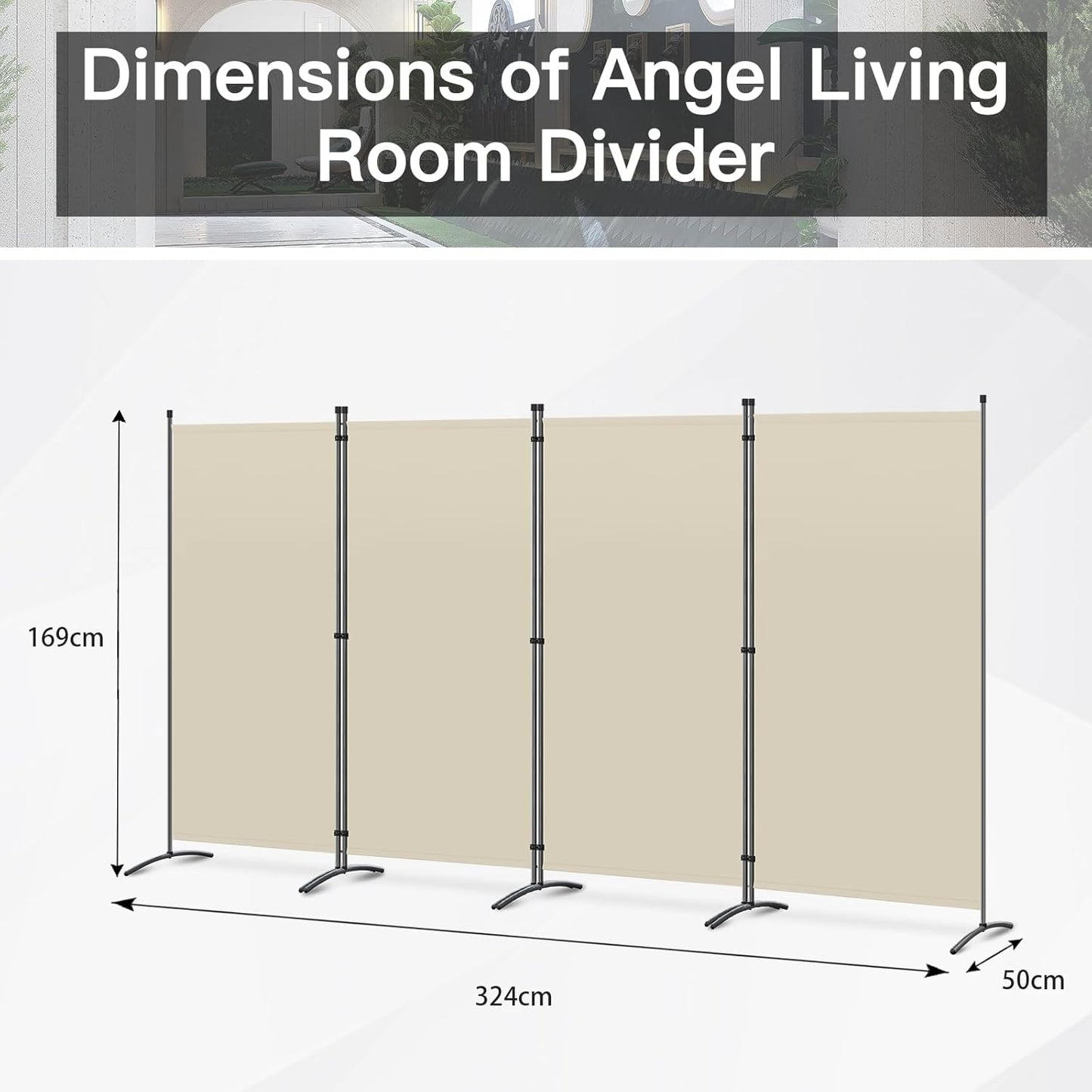 Angel Living Faltwand - 4 Paneele - 324 x 169 cm - Beige
