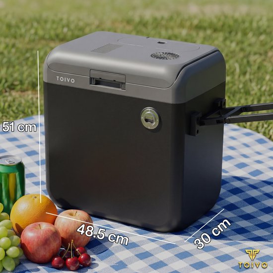 Toivo Elektrische Kühlbox – 40 Liter – 12 V und 230 Volt – Auto – Camping-Kühlschrank – Kühlen und Heizen – Frigobox – Schwarz