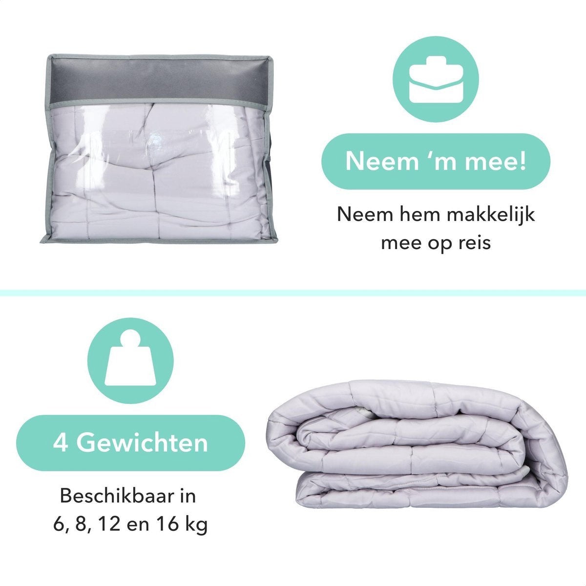 Litollo Beschwerungsdecke 10 kg mit Außenbezug - Beschwerungsdecke - strapazierfähiges Bambusmaterial - Grau - 150x200cm
