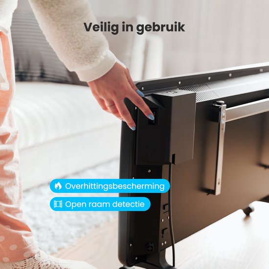 Auronic Konvektorheizung - 2000W - Elektroheizung - 3 Stufen - Metallheizkörper - Freistehend - Räder - Schwarz