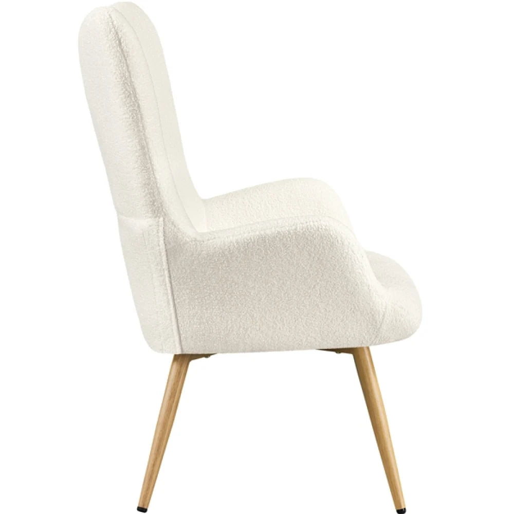 Yaheetech Bouclé-Akzentstuhl / Sessel 67,5 x 70 x 97,5 cm – Stimmungsvolles Elfenbein – Polyester-Bouclé und Metall