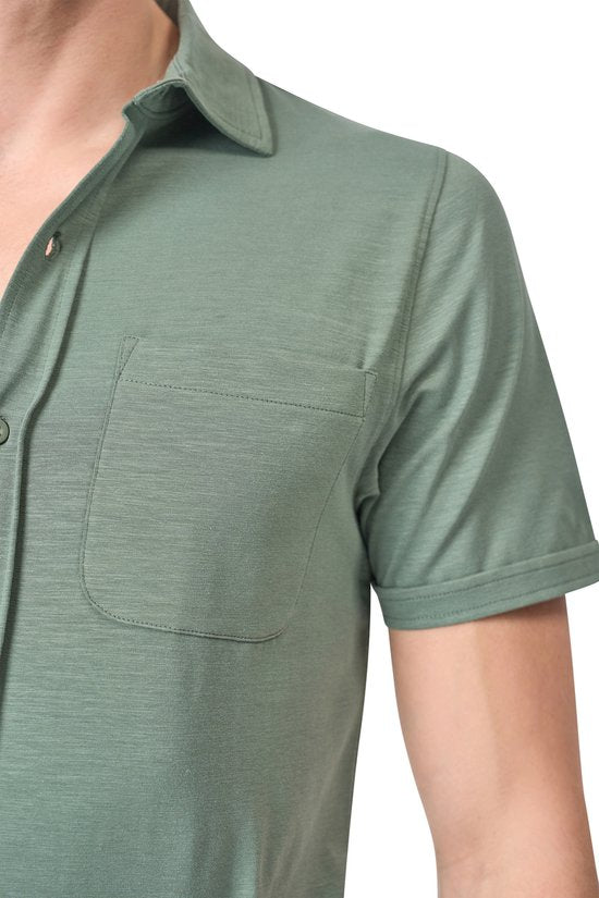 Mario Russo Kurzarmhemd - Hemd Herren - Polohemd Herren - t shirt men - M - Duck Green
