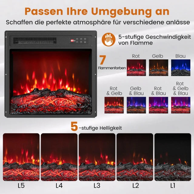 Coast Elektrokamin - 18 Zoll - Flamme - Heizung - Timer - Fernbedienung - Schwarz