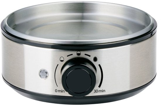 alpina Elektrischer Eierkocher 400 W – Eierkocher mit Timer für 7 Eier – Eierkocher mit Messbecher und Eieraufstecher – Aus Edelstahl mit abnehmbarem Eiergestell – Transparenter Deckel