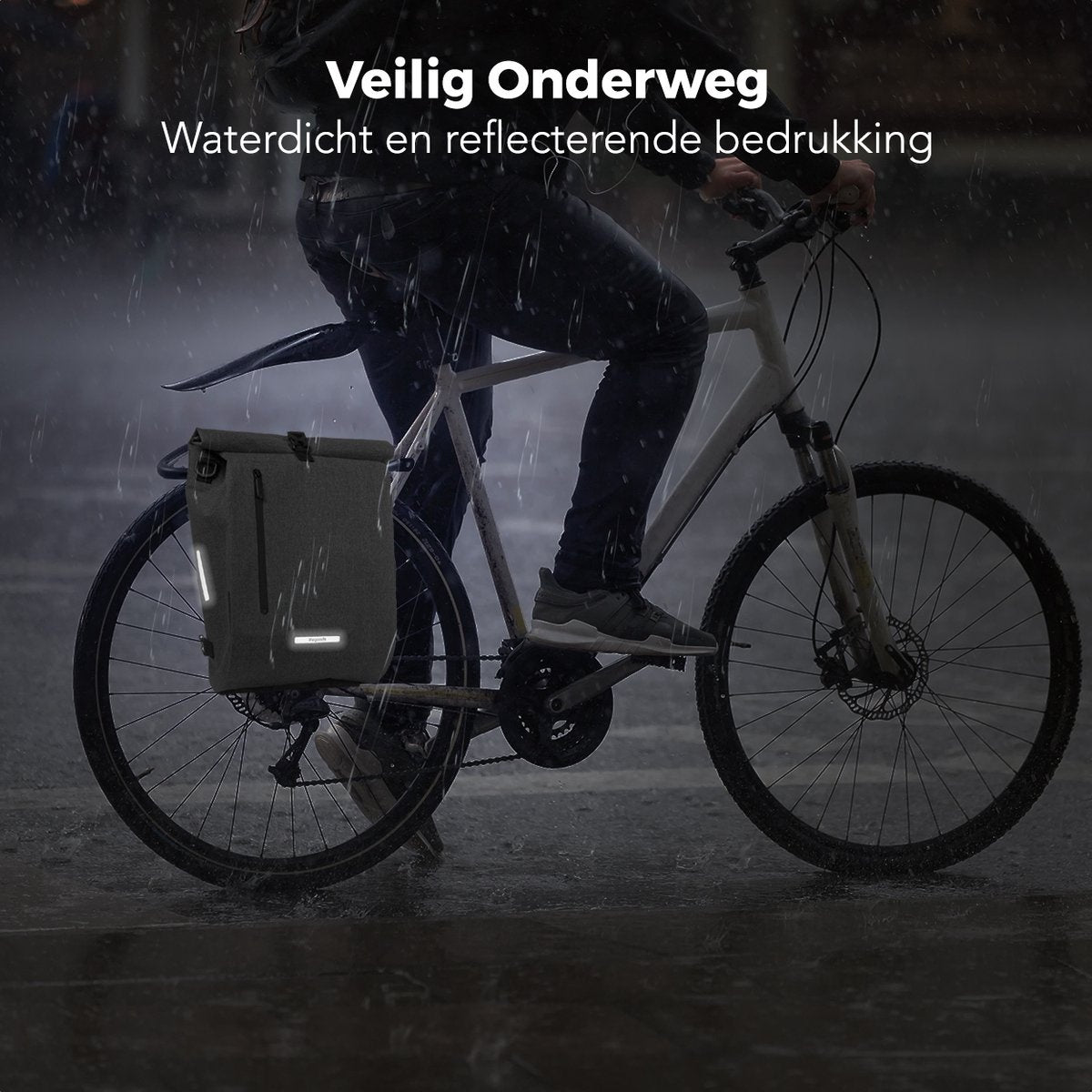 LifeGoods Single Bicycle Bag - Kompakt - Umhängetasche und Rucksack - 25L - Runder Gepäckträger - Wasserdicht - Grau