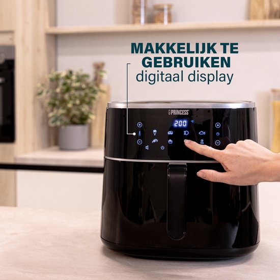 Princess Digital Airfryer XXL 182254 – 8 Liter – Extra groß – PFAS-frei – Heißluftfritteuse – Inklusive höhenverstellbarem Grillrost – Digitaler Touchscreen – 8 Automatikprogramme - 1800 W - Schwarz