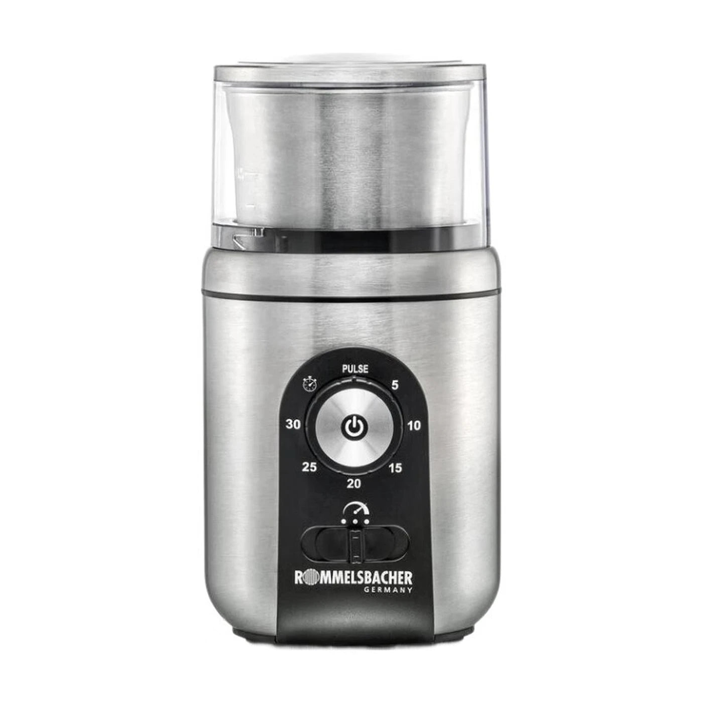 Rommelsbacher Kaffee- und Gewürzmühle EGK 250 – Edelstahl – 200 W – 2 Mahlbecher – Pulsfunktion – 10,5 x 11,5 x 20,2 cm
